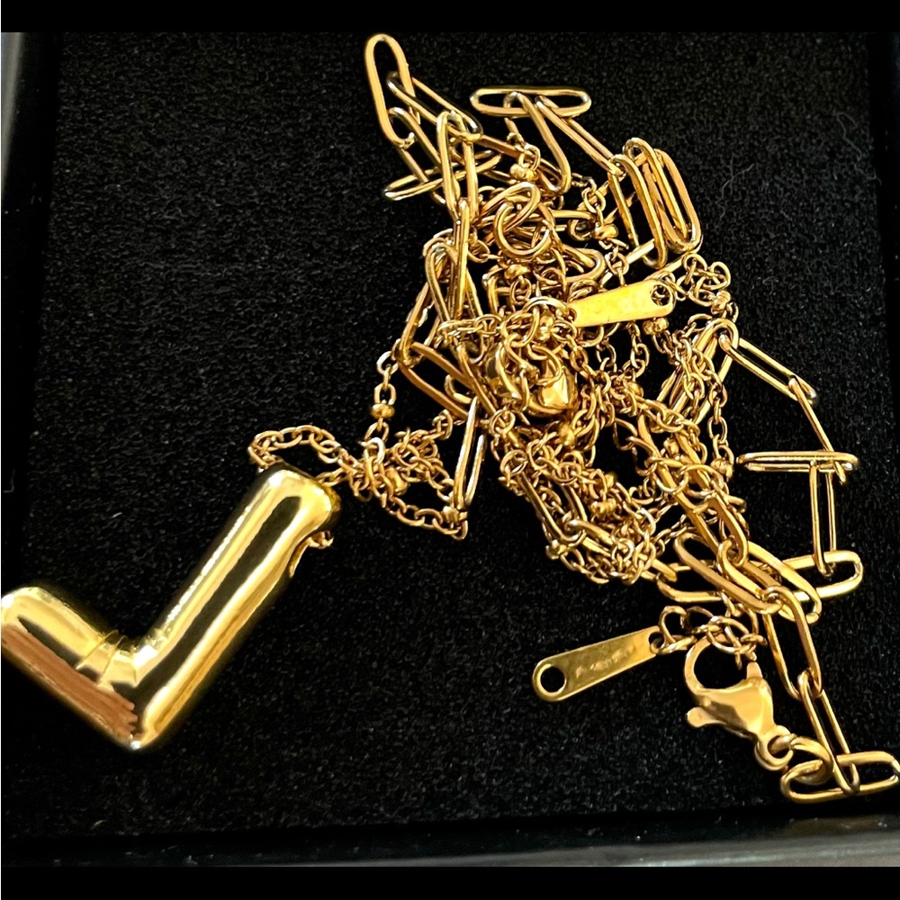 18K Gold over stainless steel stamped letter L double necklace Brand new
